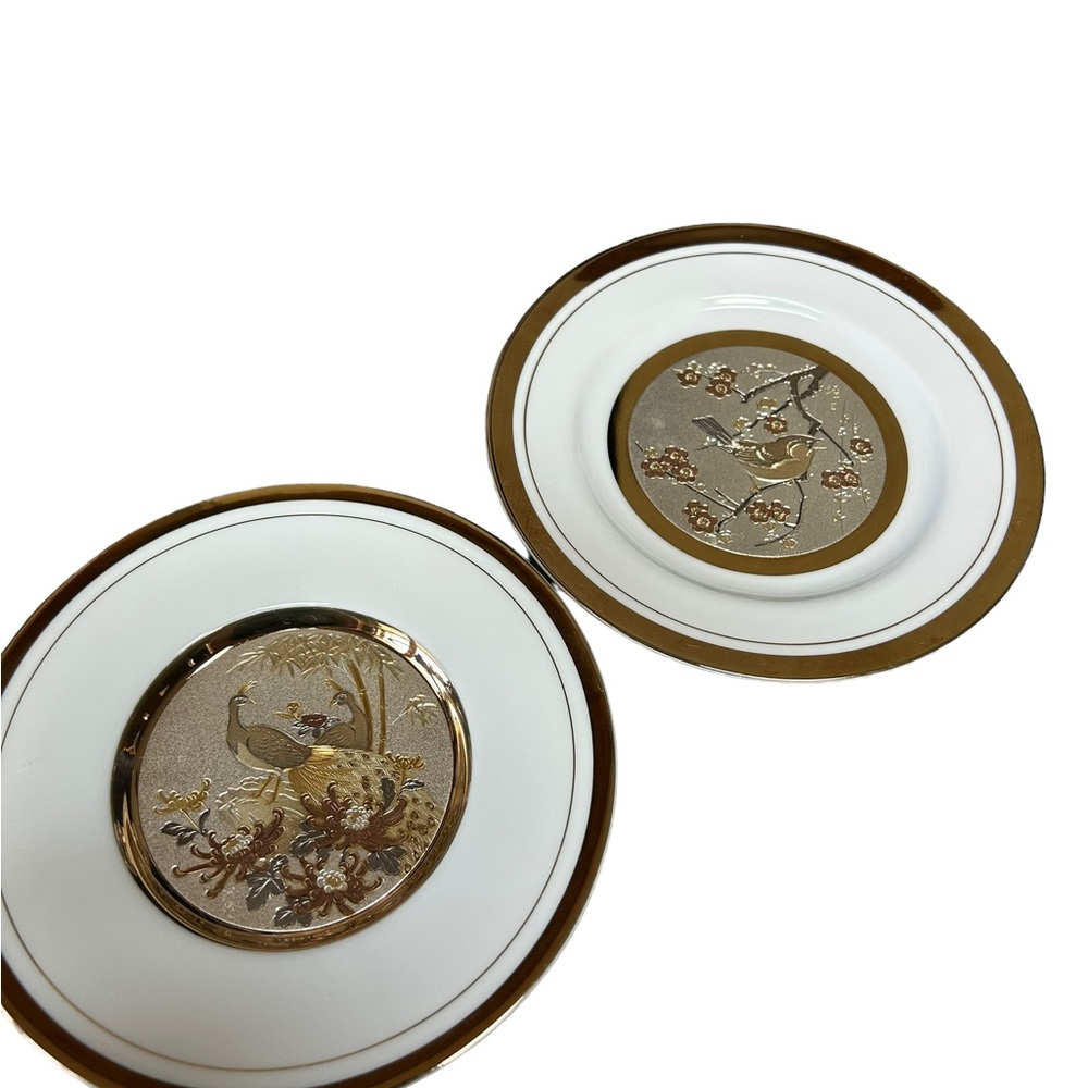 Authentic 2 VINTAGE JAPANESE PLATES, Art Of Chokin, 24 K Gold plating on edge